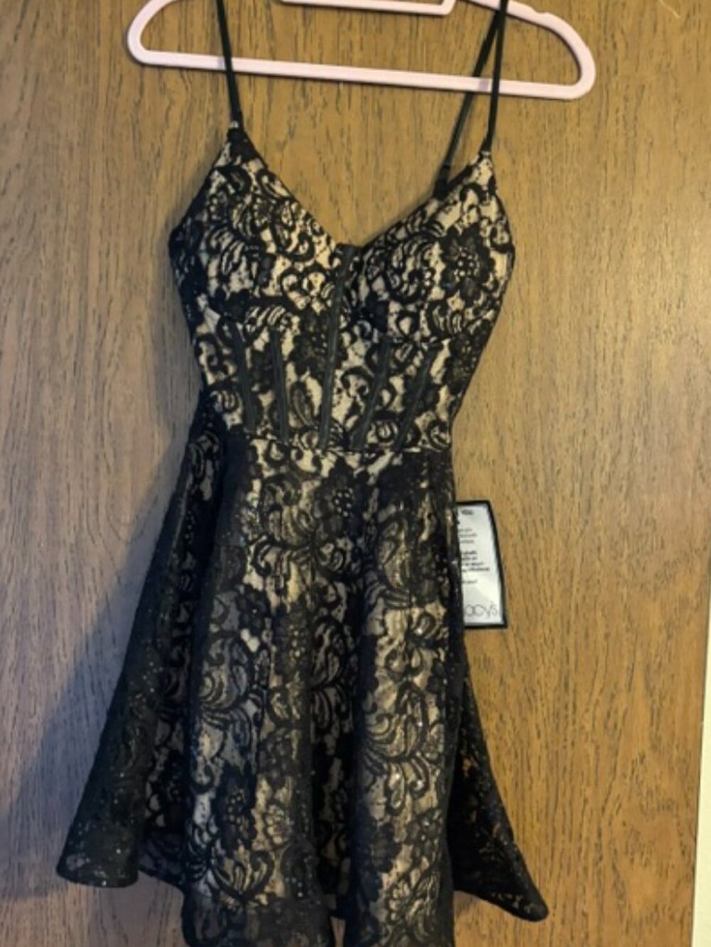 Emerald Sundae Black Lace Spaghetti Strap Sequins Dress NWOT S